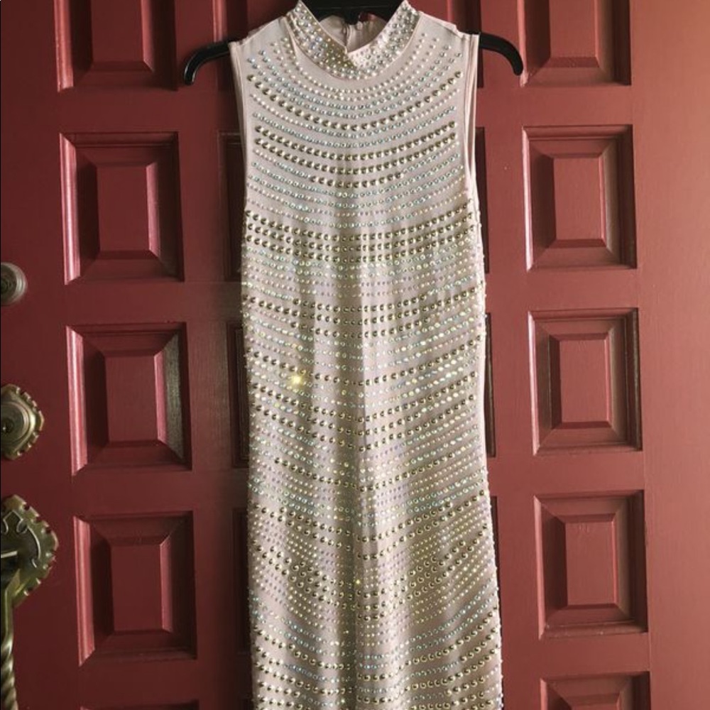 Studded Shimmering Bodycon Dress in Baby Pink